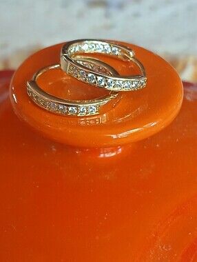 Delicate 18 K Gold Filled Inside/Outside CZ Hoop Earrings
